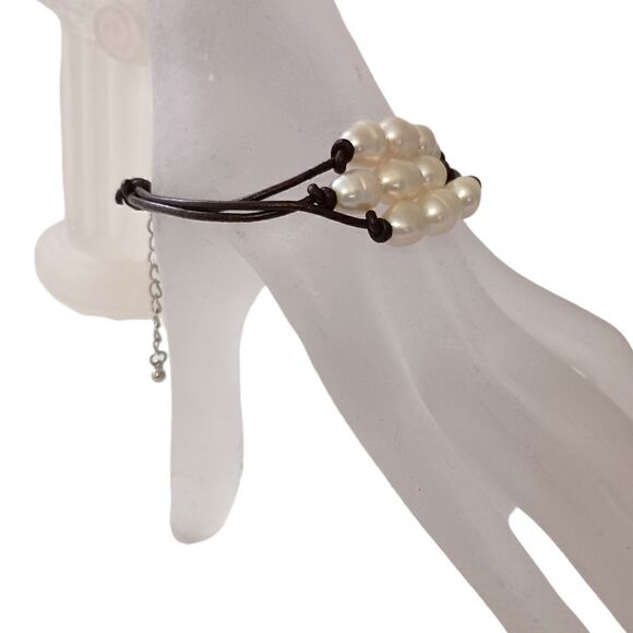 Fresh Water Pearl Bracelet Corded Brown Multi Strand Coastal Beach Adjustable. - Picture 4 of 16